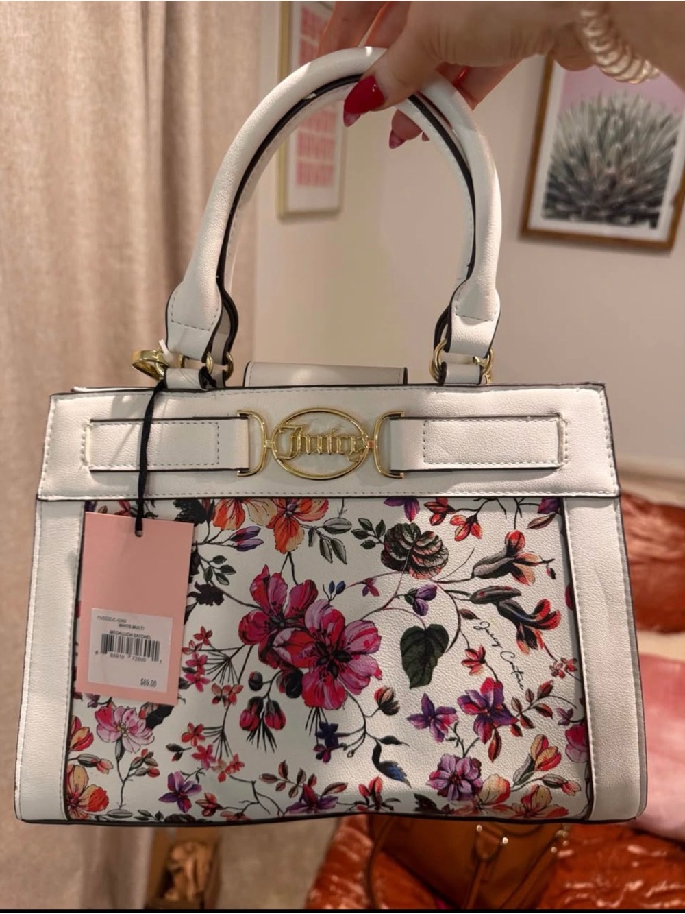 Juicy Couture White Floral Top-Handle Satchel